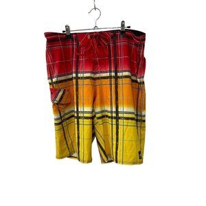 Quiksilver Cypher board shorts men’s 36 4-way stretch surfing orange teal blue